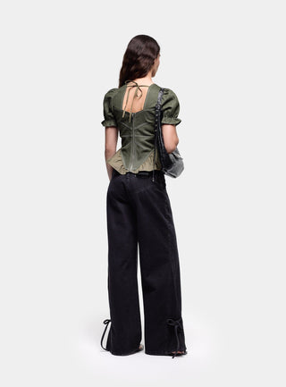  Laagam Regina Khaki Puff Sleeve Blouse