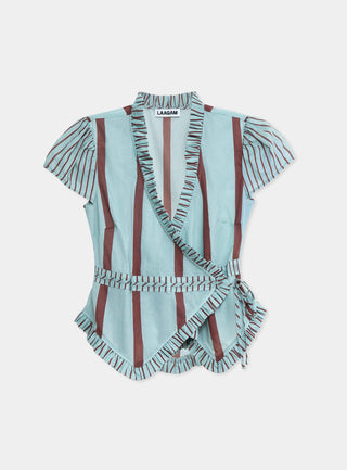  Laagam Atena Turquoise Striped Wrap Blouse