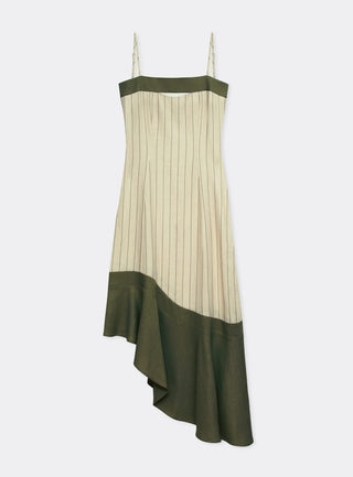  Laagam Breeze Khaki Asymmetric Midi Dress