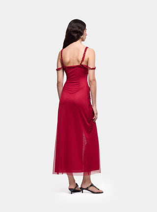 Laagam Arabella Burgundy Ruffled Dress