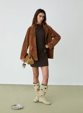  Laagam Maira Real Suede Brown Long Jacket
