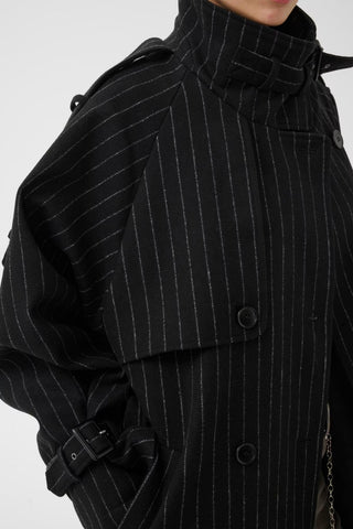 Cappotto Gzavic Long  Black Pinstripe