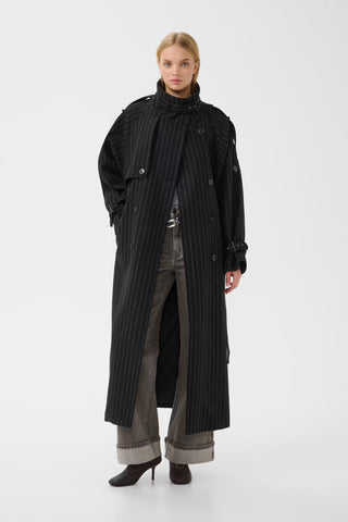 Cappotto Gzavic Long  Black Pinstripe