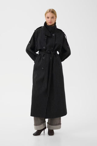 Cappotto Gzavic Long  Black Pinstripe
