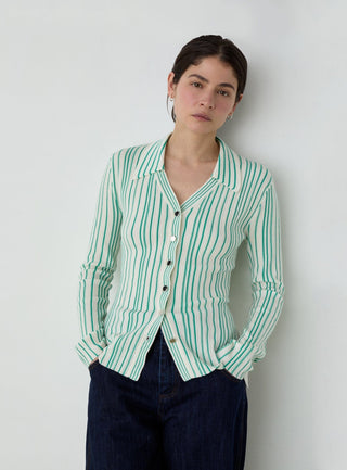  Laagam Giulia Green Striped Knitted Top