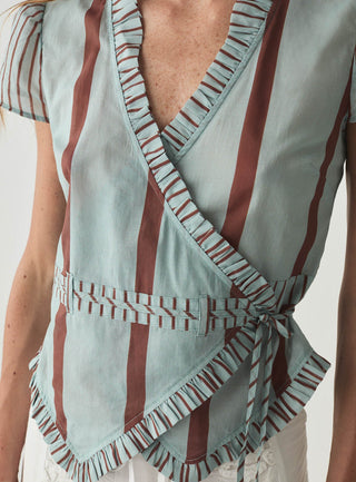  Laagam Atena Turquoise Striped Wrap Blouse