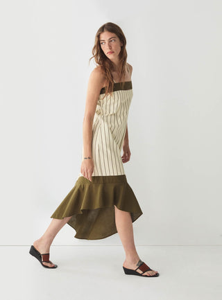  Laagam Breeze Khaki Asymmetric Midi Dress