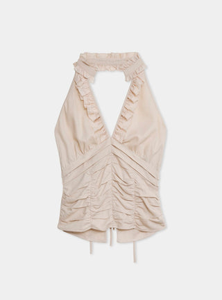  Laagam Dora Ecru Ruched Linen Top