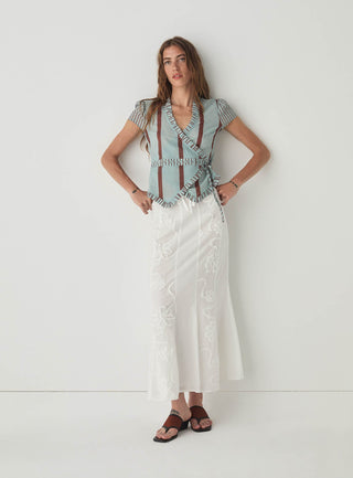  Laagam Atena Turquoise Striped Wrap Blouse