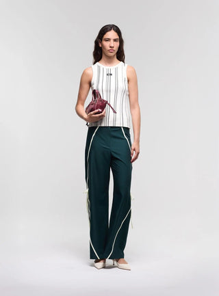  Laagam Ecru Striped Embroidered Logo Tank Top