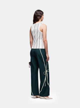  Laagam Ecru Striped Embroidered Logo Tank Top