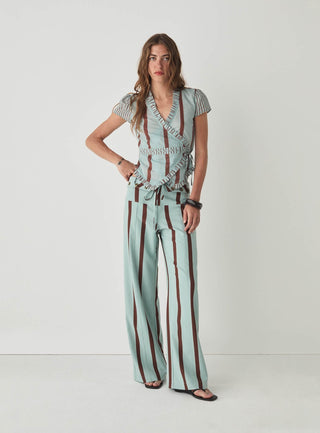  Laagam Tashi Turquoise Striped Flow Pants