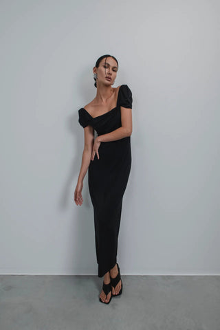  Laagam Sia Black Jersey Midi Dress