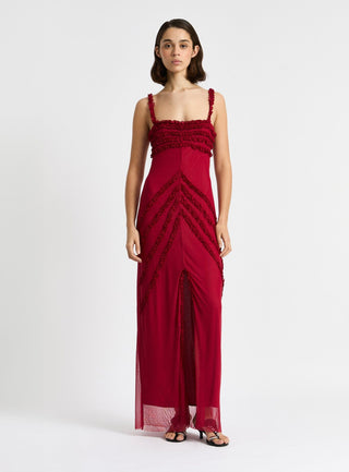  Laagam Arabella Burgundy Ruffled Dress