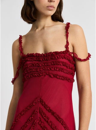  Laagam Arabella Burgundy Ruffled Dress