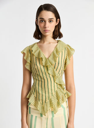  Laagam Bettina Yellow Striped Wrap Blouse