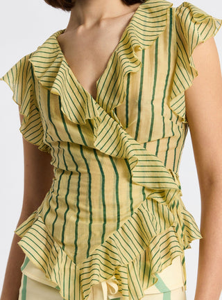  Laagam Bettina Yellow Striped Wrap Blouse