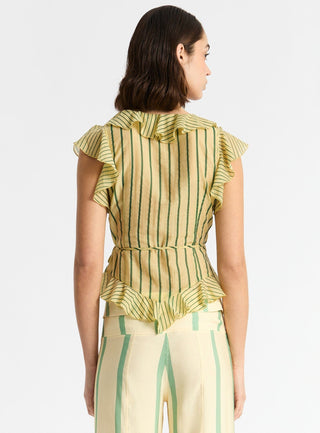  Laagam Bettina Yellow Striped Wrap Blouse