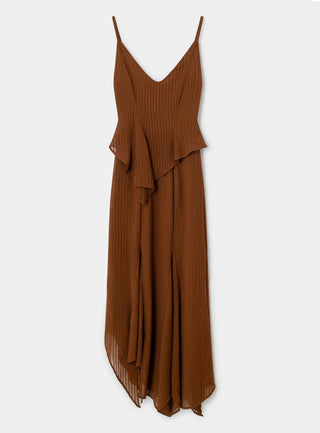 Laagam Lea Brown Textured Midi Dress - Anavi