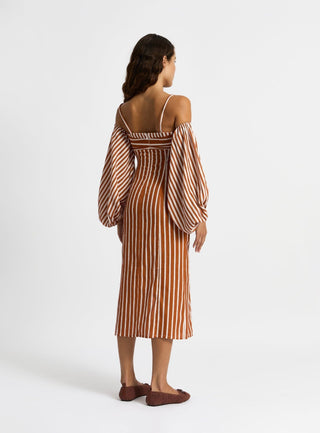 Laagam Nara Brown Striped Midi Dress - Anavi