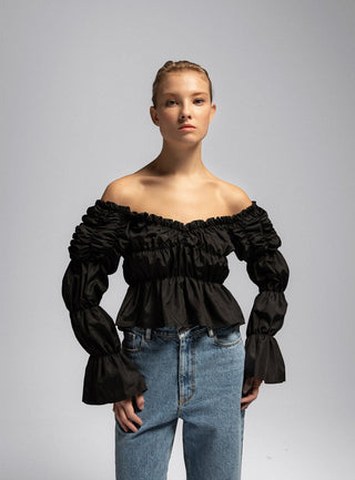  Laagam Sadie Black Ruched Blouse