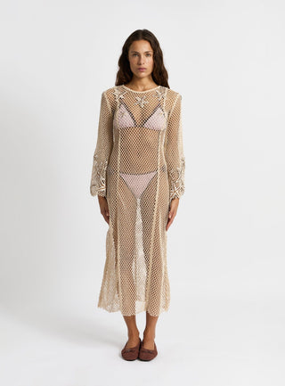 Laagam Samui Ecru Midi Net Dress - Anavi