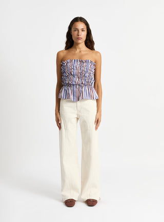  Laagam Susan Blue Striped Ruched Top (Copia)