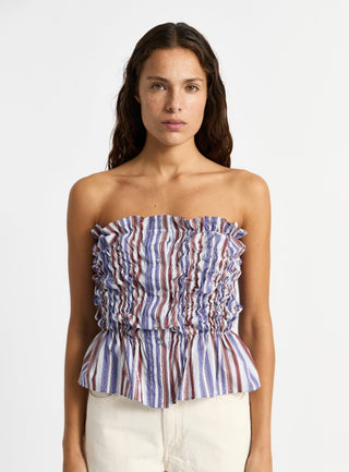 Laagam Susan Blue Striped Ruched Top (Copia)